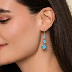Outlet Gabriel & Co. 925 Sterling Silver Bezel Set Rock Crystal and Turquoise Graduating Drop Earrings