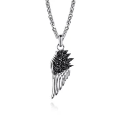Clearance Gabriel & Co. 925 Sterling Silver Black Spinel Wing Pendant