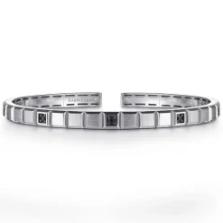 Hot Gabriel & Co. 925 Sterling Silver Black Spinel Open Cuff Angular Cuts Square Bangle