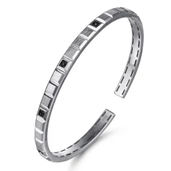 Hot Gabriel & Co. 925 Sterling Silver Black Spinel Open Cuff Angular Cuts Square Bangle
