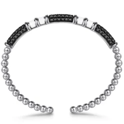 Clearance Gabriel & Co. 925 Sterling Silver Black Spinel Station Bujukan Bangle Bracelet With White Enamel