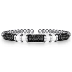 Clearance Gabriel & Co. 925 Sterling Silver Black Spinel Station Bujukan Bangle Bracelet With White Enamel