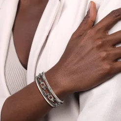 Hot Gabriel & Co. 925 Sterling Silver Black Spinel Bujukan Link Chain Cuff Bracelet