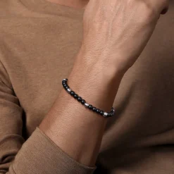 Outlet Gabriel & Co. 925 Sterling Silver Black Titanium Beaded Bracelet 6mm