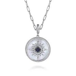 Gabriel & Co. 925 Sterling Silver Blue Sapphire and White Sapphire Medallion Pendant 24mm-Bujukan