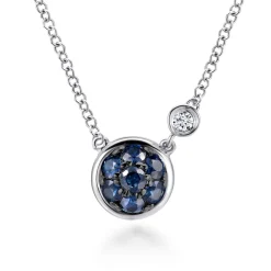 Discount Gabriel & Co. 925 Sterling Silver Blue Sapphire Cluster And Diamond Pendant Necklace