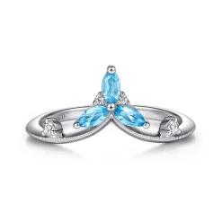 New Gabriel & Co. 925 Sterling Silver Blue Topaz and White Sapphire Chevron Ring