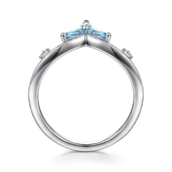 New Gabriel & Co. 925 Sterling Silver Blue Topaz and White Sapphire Chevron Ring