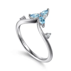 New Gabriel & Co. 925 Sterling Silver Blue Topaz and White Sapphire Chevron Ring