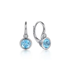 Hot Gabriel & Co. 925 Sterling Silver Blue Topaz and Diamond Leverback Earrings