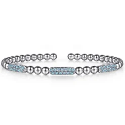 Sale Gabriel & Co. 925 Sterling Silver Blue Topaz Pave Three Station Bar Bujukan Beads Split Bangle Bracelet