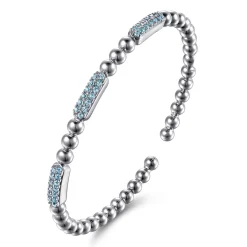 Sale Gabriel & Co. 925 Sterling Silver Blue Topaz Pave Three Station Bar Bujukan Beads Split Bangle Bracelet