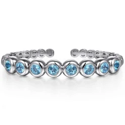 Clearance Gabriel & Co. 925 Sterling Silver Bujukan and Blue Topaz Open Bangle