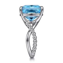 New Gabriel & Co. 925 Sterling Silver Bujukan and Cushion Blue Topaz Twisted Ladies Ring