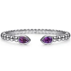New Gabriel & Co. 925 Sterling Silver Bujukan and Pear Shape Amethyst Split Bangle Bracelet