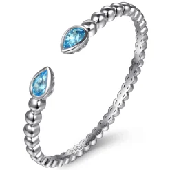 Gabriel & Co. 925 Sterling Silver Bujukan and Pear Shape Blue Topaz Split Bangle Bracelet