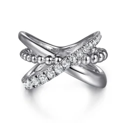 Best Gabriel & Co. 925 Sterling Silver Bujukan and White Sapphire Cris Cross Ladies Ring