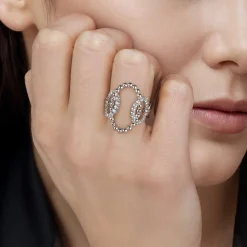 Best Gabriel & Co. 925 Sterling Silver Bujukan and White Sapphire Interlocking Link Ring