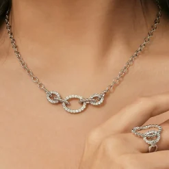 Discount Gabriel & Co. 925 Sterling Silver Bujukan and White Sapphire Link Chain Necklace
