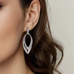 Gabriel & Co. 925 Sterling Silver Bujukan and White Sapphire Marquise Huggie Drop Earrings