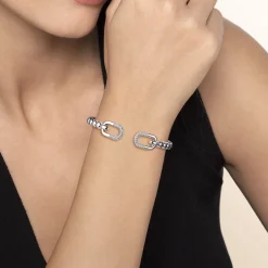 Online Gabriel & Co. 925 Sterling Silver Bujukan and White Sapphire Open Bangle Bracelet