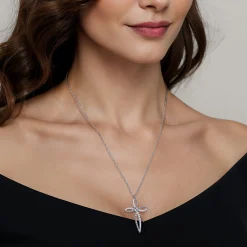 New Gabriel & Co. 925 Sterling Silver Bujukan and White Sapphire Cross Pendant Necklace