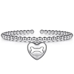 Hot Gabriel & Co. 925 Sterling Silver Bujukan Beaded Heart Charm Bangle Bracelet