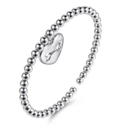 Hot Gabriel & Co. 925 Sterling Silver Bujukan Beaded Heart Charm Bangle Bracelet