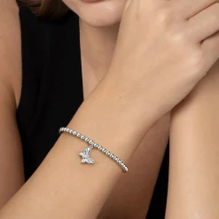 Outlet Gabriel & Co. 925 Sterling Silver Bujukan Beaded White Sapphire Butterfly Charm Bangle Bracelet