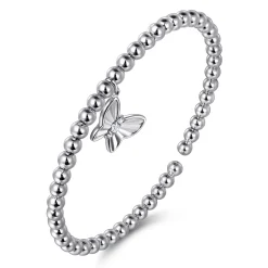 Outlet Gabriel & Co. 925 Sterling Silver Bujukan Beaded White Sapphire Butterfly Charm Bangle Bracelet