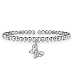 Outlet Gabriel & Co. 925 Sterling Silver Bujukan Beaded White Sapphire Butterfly Charm Bangle Bracelet