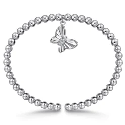 Outlet Gabriel & Co. 925 Sterling Silver Bujukan Beaded White Sapphire Butterfly Charm Bangle Bracelet