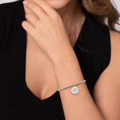 Outlet Gabriel & Co. 925 Sterling Silver Bujukan Beaded White Sapphire Paw Charm Bangle Bracelet