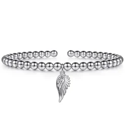 Hot Gabriel & Co. 925 Sterling Silver Bujukan Beaded Angel Wing Charm Bangle Bracelet