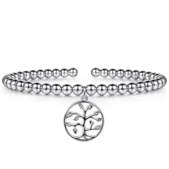 Hot Gabriel & Co. 925 Sterling Silver Bujukan Beaded Tree of Life Charm Bangle Bracelet