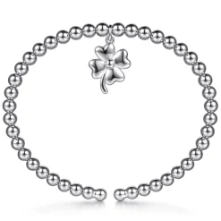 New Gabriel & Co. 925 Sterling Silver Bujukan Beaded Clovers Charm Bangle Bracelet