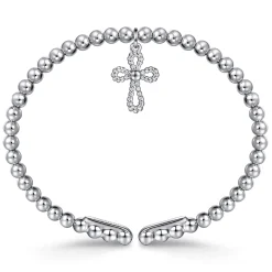 Sale Gabriel & Co. 925 Sterling Silver Bujukan Beaded Rope Cross Charm Bangle Bracelet