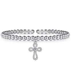 Sale Gabriel & Co. 925 Sterling Silver Bujukan Beaded Rope Cross Charm Bangle Bracelet
