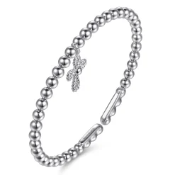 Sale Gabriel & Co. 925 Sterling Silver Bujukan Beaded Rope Cross Charm Bangle Bracelet