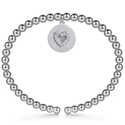 Discount Gabriel & Co. 925 Sterling Silver Bujukan Beaded White Sapphire Heart Charm Bangle Bracelet
