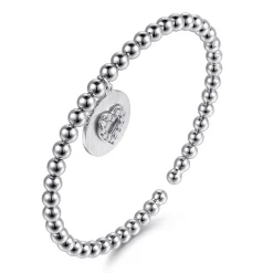 Discount Gabriel & Co. 925 Sterling Silver Bujukan Beaded White Sapphire Heart Charm Bangle Bracelet