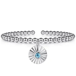 Outlet Gabriel & Co. 925 Sterling Silver Bujukan Beaded Bezel Set Blue Topaz and Diamond Cut Charm Bangle Bracelet