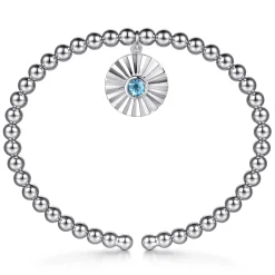 Outlet Gabriel & Co. 925 Sterling Silver Bujukan Beaded Bezel Set Blue Topaz and Diamond Cut Charm Bangle Bracelet