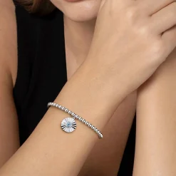 Outlet Gabriel & Co. 925 Sterling Silver Bujukan Beaded Bezel Set Blue Topaz and Diamond Cut Charm Bangle Bracelet