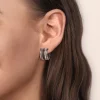 New Gabriel & Co. 925 Sterling Silver Bujukan Black Spinel and Pyramid Multi Row Huggie Earrings