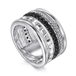Online Gabriel & Co. 925 Sterling Silver Bujukan Black Spinel and Pyramid Multi Row Easy Stackable Ladies Ring