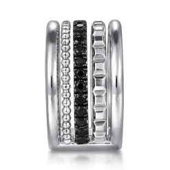 Online Gabriel & Co. 925 Sterling Silver Bujukan Black Spinel and Pyramid Multi Row Easy Stackable Ladies Ring