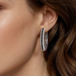 Hot Gabriel & Co. 925 Sterling Silver Bujukan Black Spinel Classic Hoop Earrings