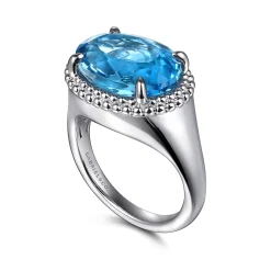 Gabriel & Co. 925 Sterling Silver Bujukan Blue Topaz Signet Ring
