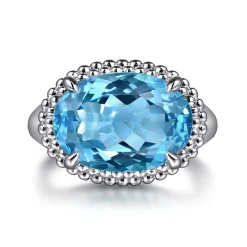 Gabriel & Co. 925 Sterling Silver Bujukan Blue Topaz Signet Ring